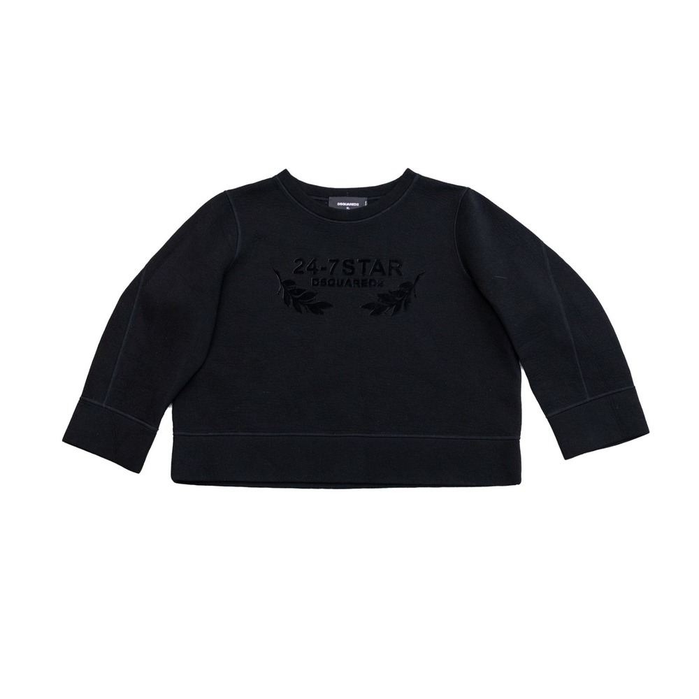 Dsquared2 Women's 24-7 Star Black Cropped‎ Sweatshirt Size XL Logo Crewneck